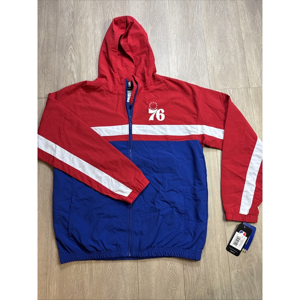 Philadelphia 76ers Windbreaker Jacket Kids Large Hooded Colorblock School  New!